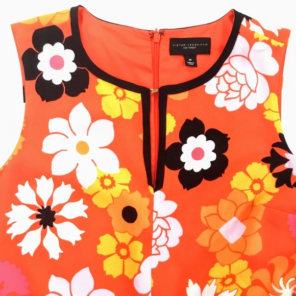 Victoria Beckham Retro Orange Tropical Floral Print Tie-Waist Romper - Picture 6 of 12